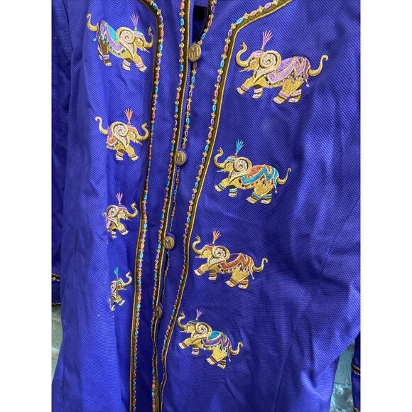 Bob Mackie Jacket XL Coat Wearable Art Purple Embroidered Elephants Vintage - Picture 12 of 12